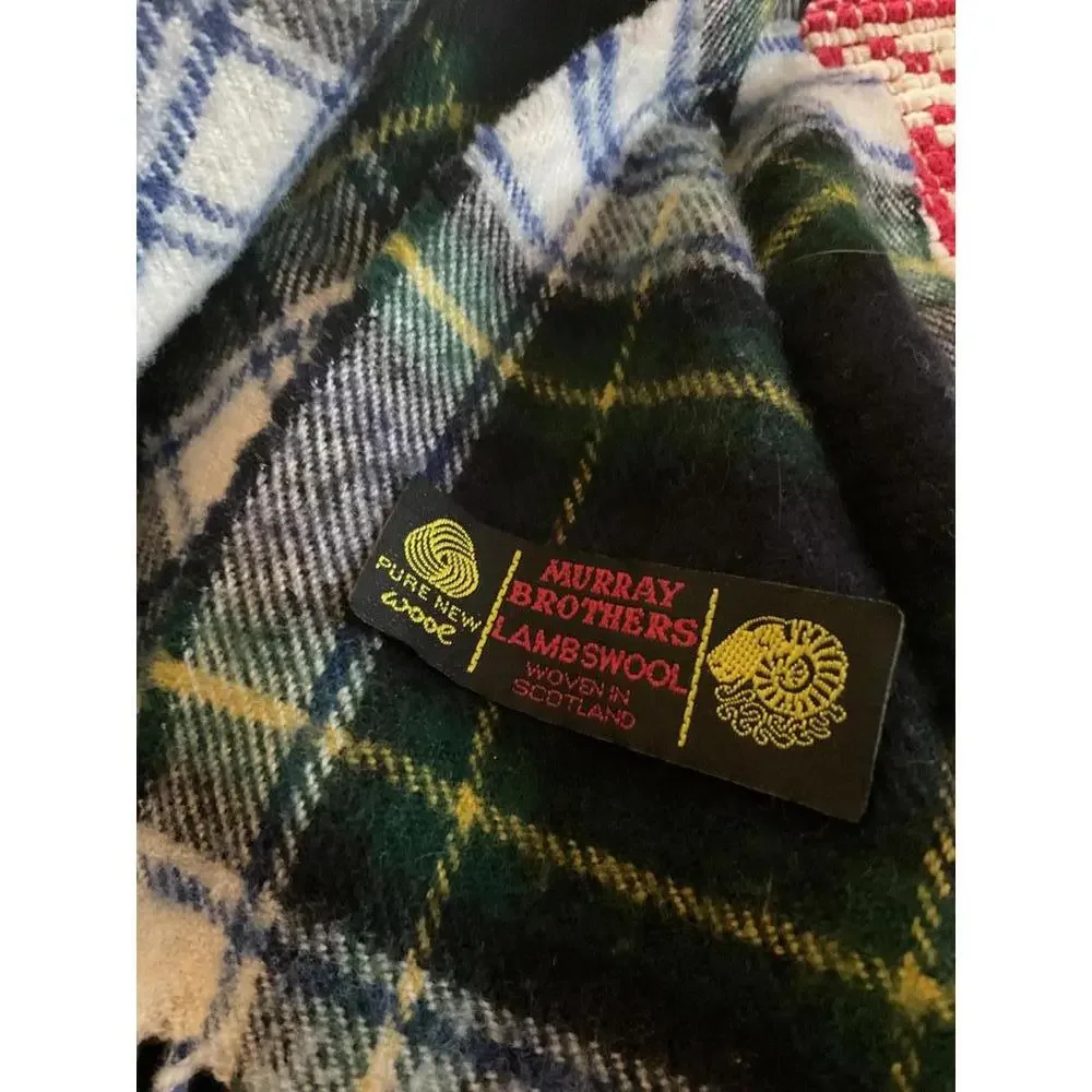 Murray Brothers Scotland  Green and Blue Plaid Wool Scarf with Fringe